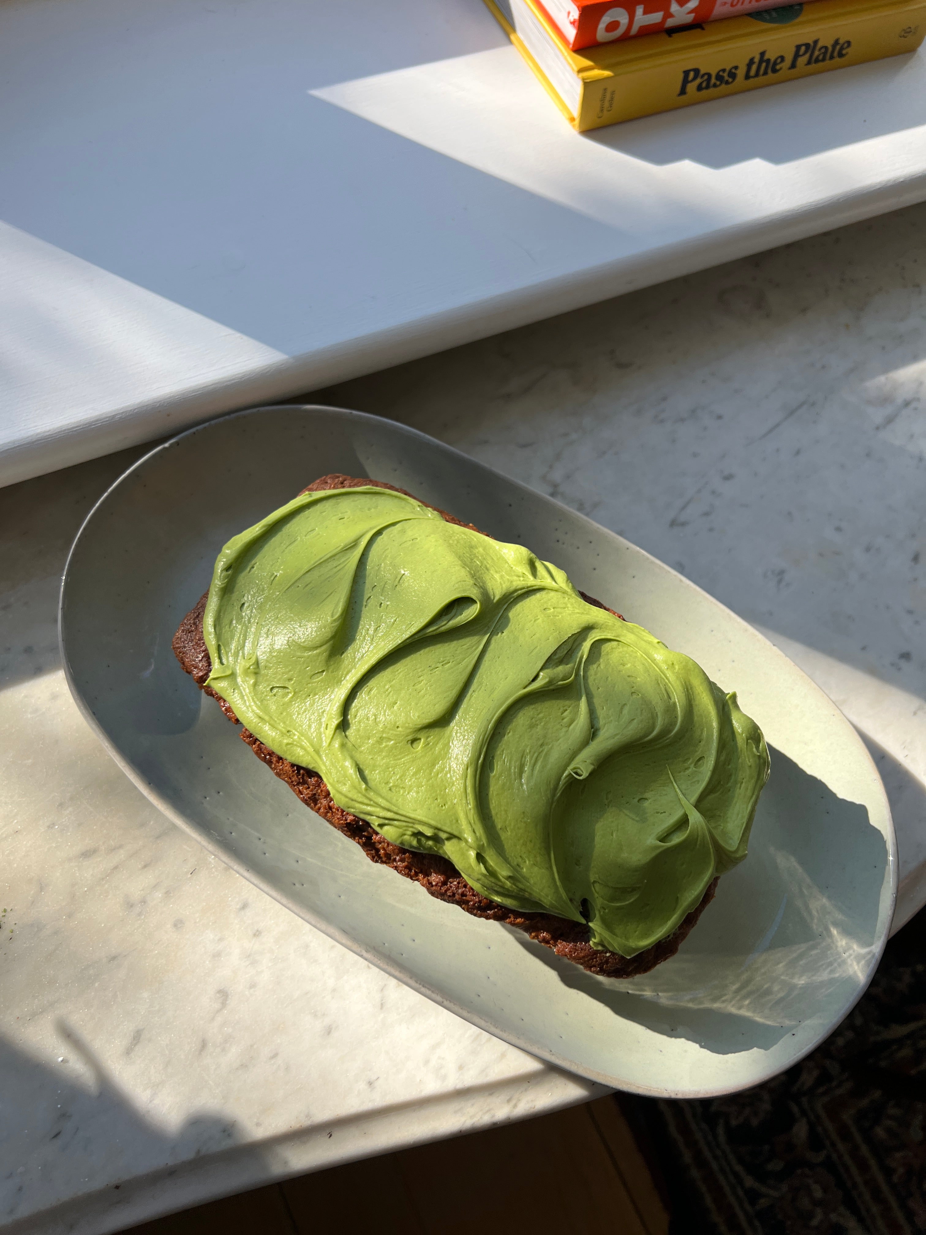CARROT CAKE LOAF WITH MATCHA CREAM CHEESE ICING