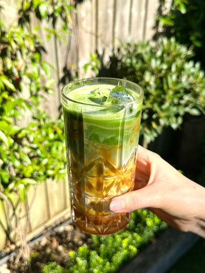 ICED BANANA CARAMEL MATCHA LATTE