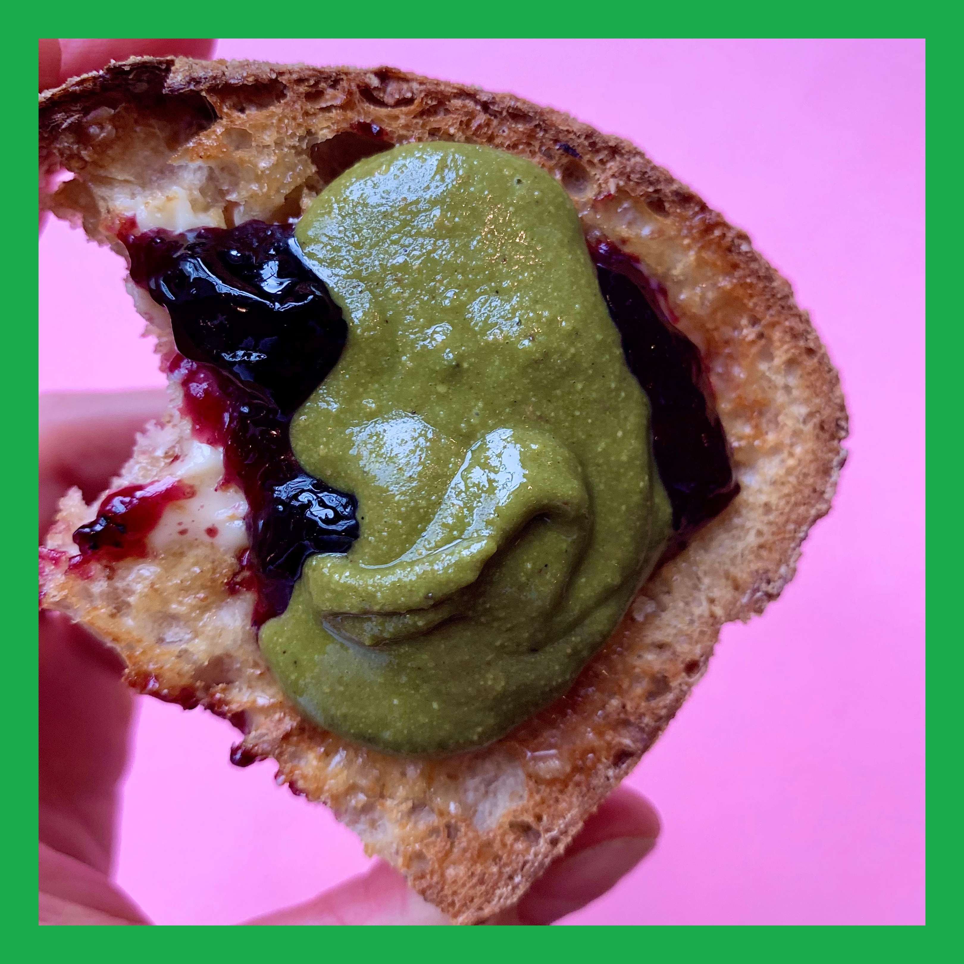 MATCHA NUT BUTTER WITH JAM ON TOAST